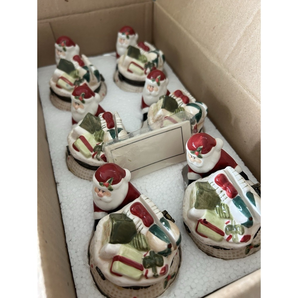 Harry and David Santa Claus Trinket Box PLACE-CARD HOLDER - Set Of 6 - Porcelain